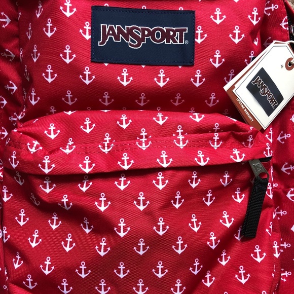 Jansport Superbreak Backpack, Smooth Sailing Red & White Anchor Ocean Style - Picture 4 of 5